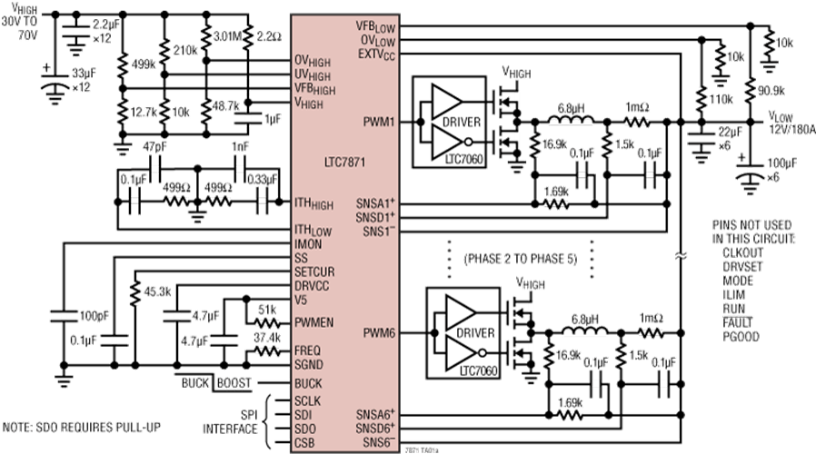 Applikations-Schaltungsdiagramm - Analog Devices Inc. LTC7871 Bidirektionale Buck oder Boost Controller